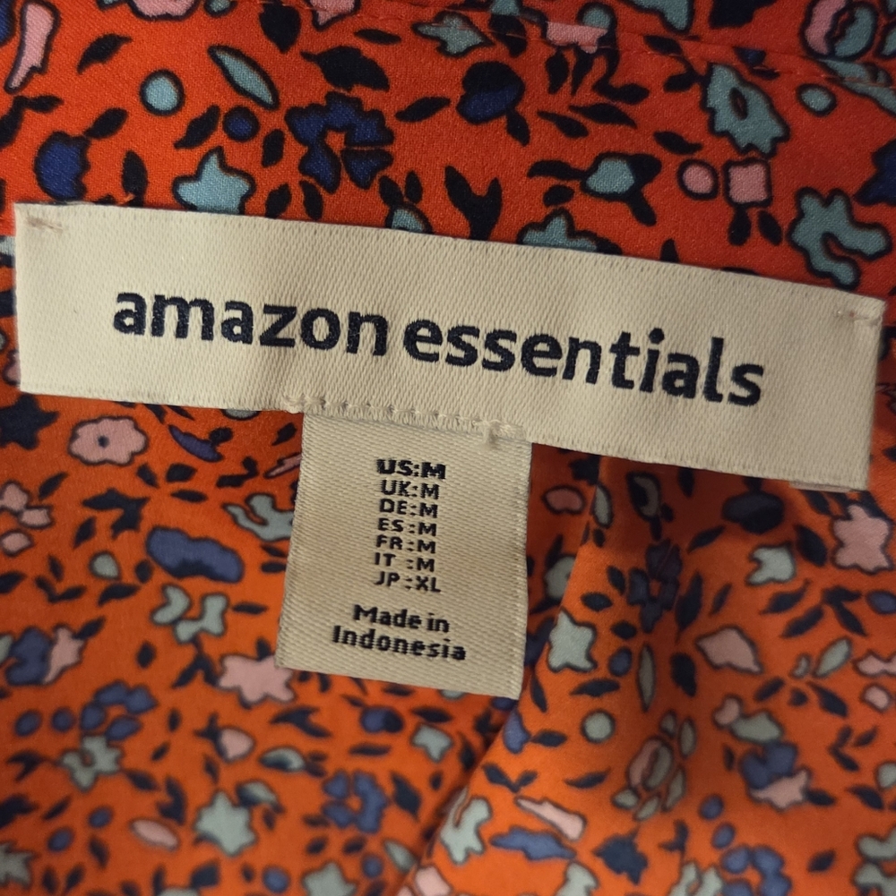 Amazon Essentials Red Floral Shirt Dress Button Front Belted Midi M - Picture 11 of 11